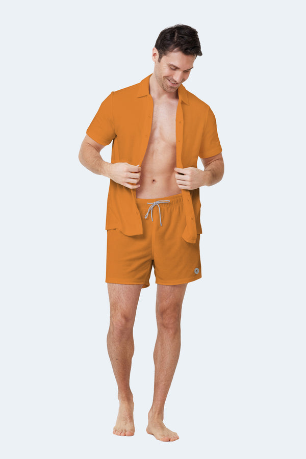 Orange Men's Terry Cloth Button Down Shirt